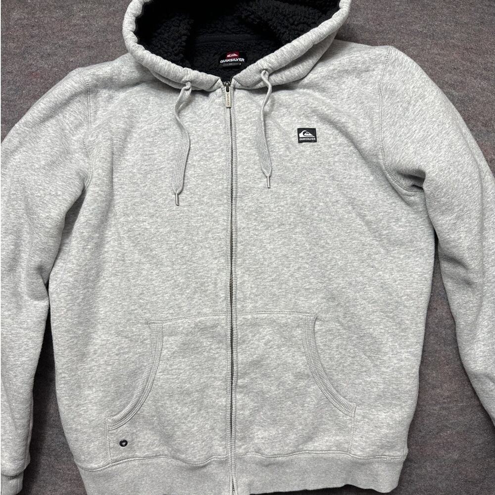 Vintage Y2K Quicksilver Distressed Sherpa Mens L Lined Grey Full Zip Hoodie